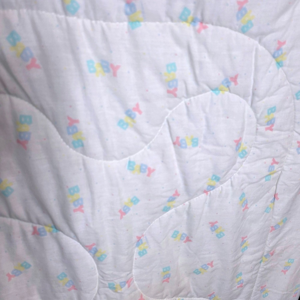 Cuddle Time "Baby" Blanket Quilted Pastel Baby Print Nursery Decor Crib Blanket